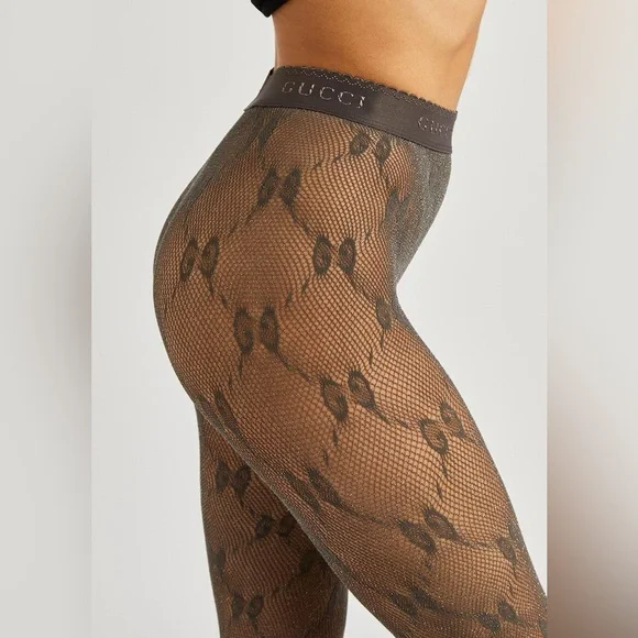 Gucci Grey Lurex Sparkly GG Logo Monogram Tights - Picture 1 of 3